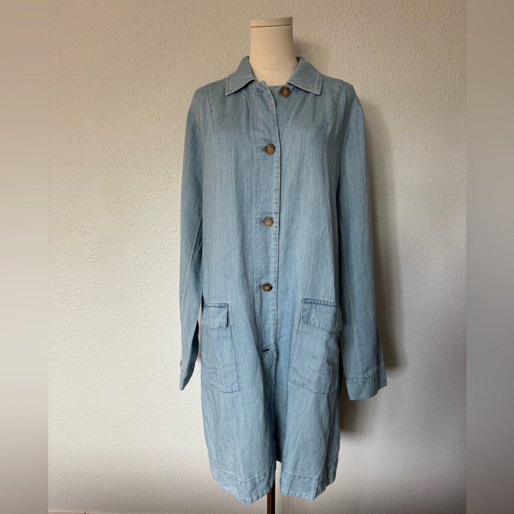 NWT J. Jill Blue Denim Button Front Duster Jacket Somerset Wash size Large Tall - Picture 3 of 15